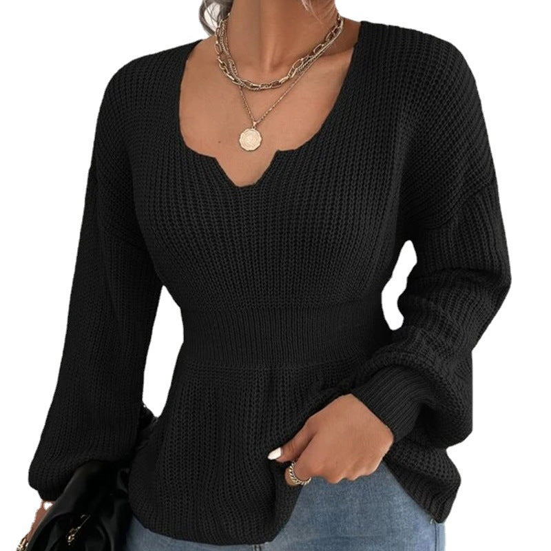 Pull en tricot féminin à la mode avec un matériau doux et un charmant décolleté en V Chic und Stil