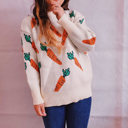 Pull décontracté pour femmes avec motif de carottes colorées Chic und Stil