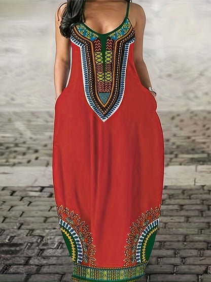 Robe maxi pour femmes avec imprimé ethnique moderne et poches latérales pratiques Chic und Stil