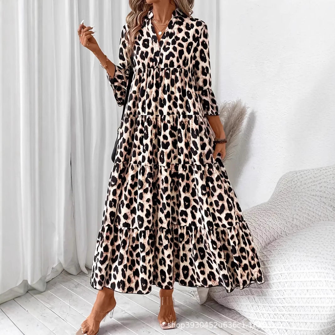 Robe maxi à motif animal pour femmes avec des manches bouffantes volumineuses Chic und Stil