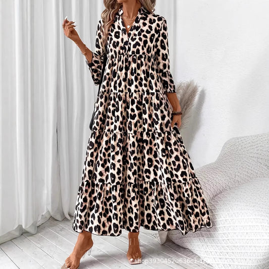 Robe maxi à motif animal pour femmes avec des manches bouffantes volumineuses Chic und Stil