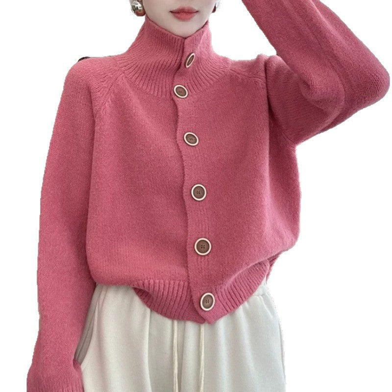 Dame cardigan à col montant douillet avec détails de boutons Chic und Stil