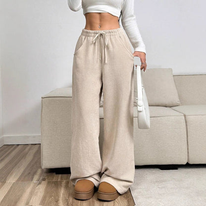 Women Comfortable Leisure Pants with Elastic Waist and Side Pockets Chic and Style