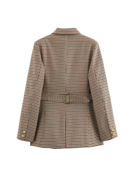 Blazer à carreaux pour femmes avec boutons dorés et poches pratiques Chic und Stil