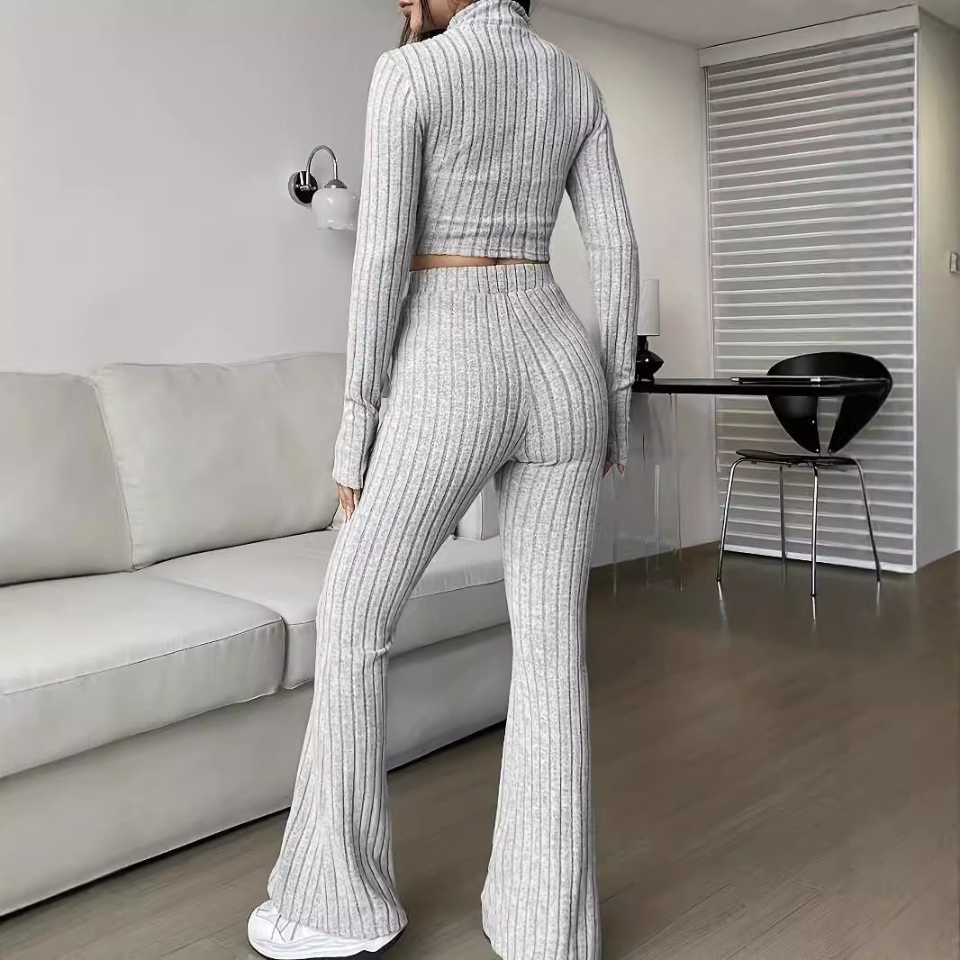 Modern knit set for ladies with cropped top and wide pants Chic and Style