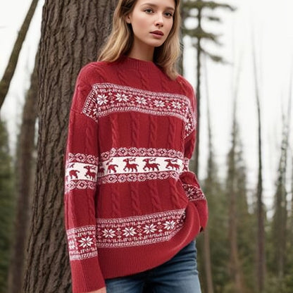 Dames gros tricot pull avec design de renne festif Chic und Stil