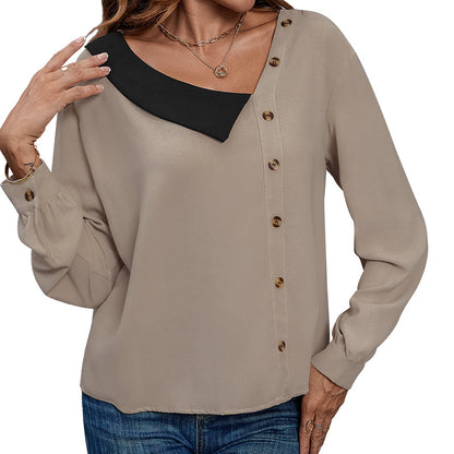 Chemisier pour femmes avec col asymétrique et détails de boutons décoratifs Chic und Stil