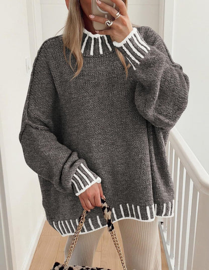 Pull en gros tricot décontracté pour femmes avec motif rayé moderne Chic und Stil