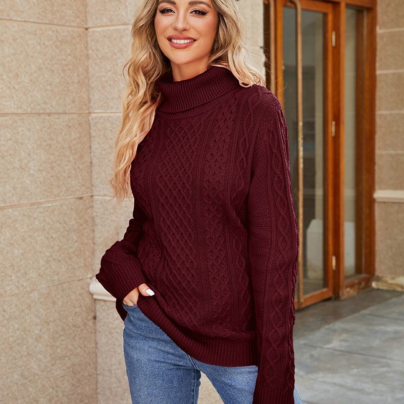 Ladies Elegant Thick Knit Pullover with High Neck Chic and Style