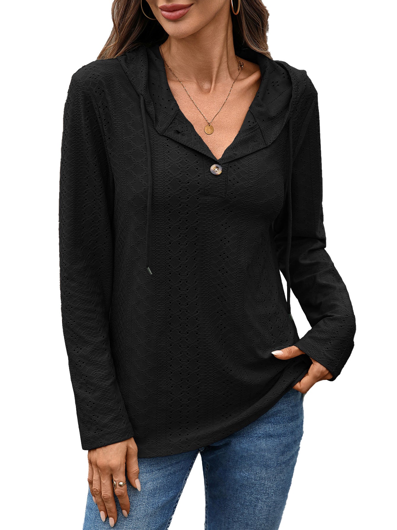 Chemisier pour femmes avec un motif de petits trous et capuche Chic und Stil