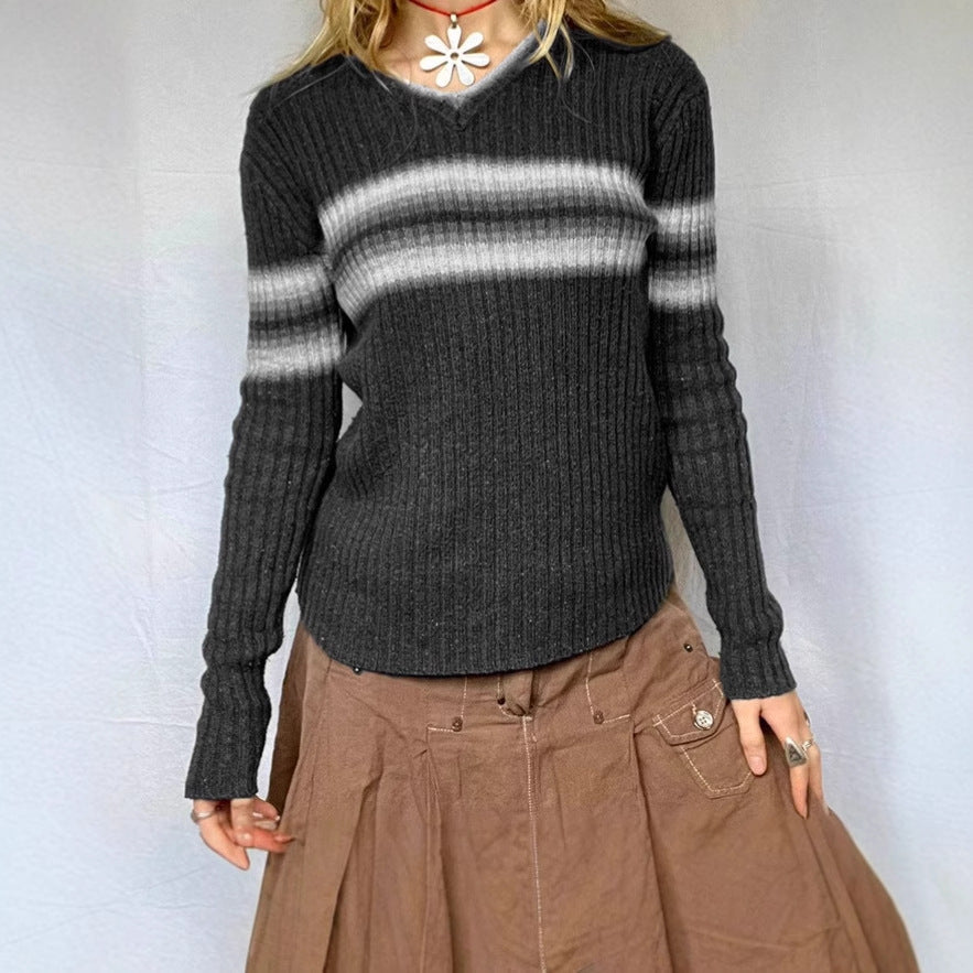 Pull-over ribbé pour femmes avec des rayures modernes Chic und Stil