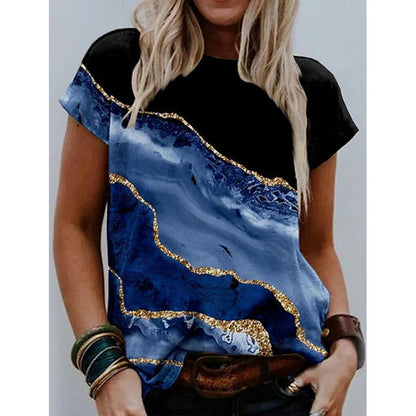 Dames Impression artistique Haut à manches courtes Chic und Stil