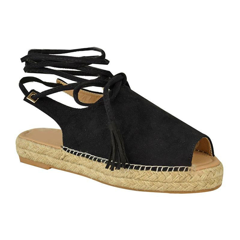Dames élégantes espadrilles avec semelle en jute tressée et lacets Chic und Stil