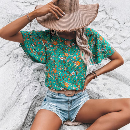 Dames Haut de crop fleuri avec détails fendus et manches larges Chic und Stil