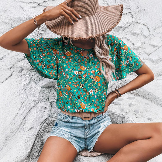 Dames Haut de crop fleuri avec détails fendus et manches larges Chic und Stil