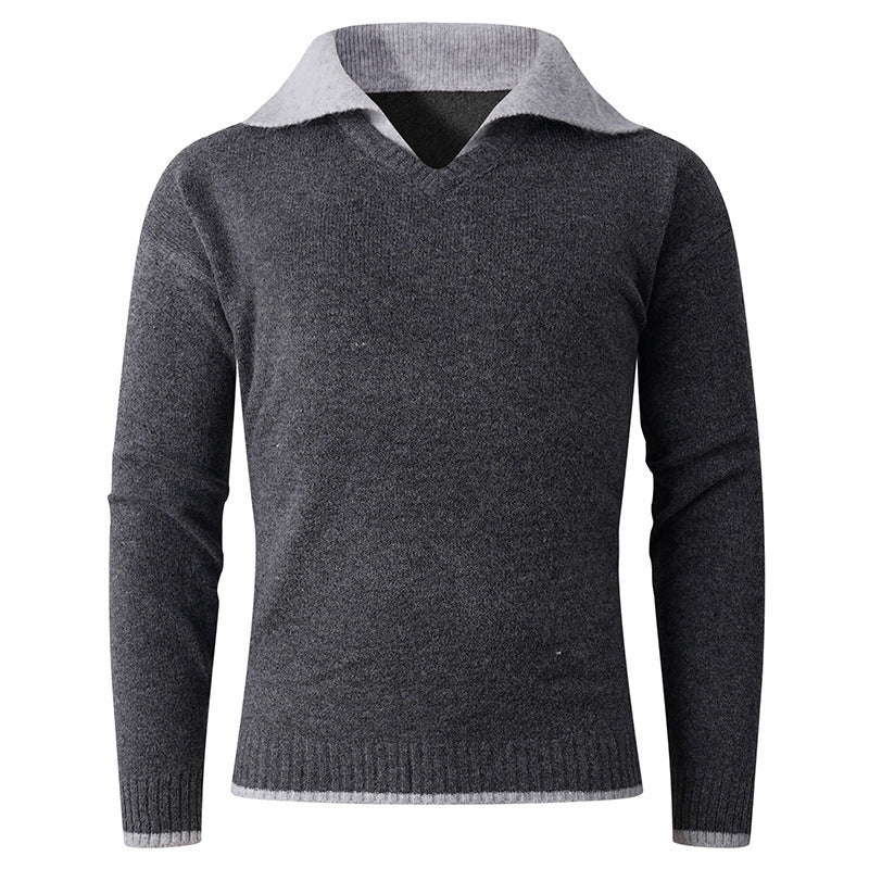 Pull-over V élégant hommes avec col de chemise glissant et texture de haute qualité Chic und Stil