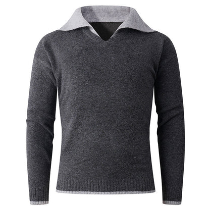 Pull-over V élégant hommes avec col de chemise glissant et texture de haute qualité Chic und Stil