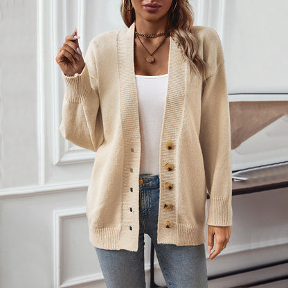 Dames confortable cardigan avec détails de boutons et décolleté en V profond Chic und Stil
