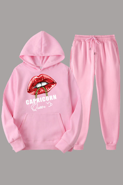 Women's hoodie and jogger pants set with catchy lip pattern Chic and Style