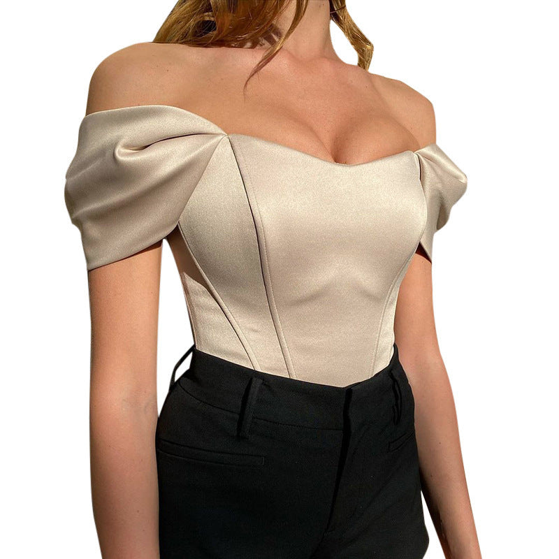 Ladies Satin Off-Shoulder Corset Bodysuit Chic and Style