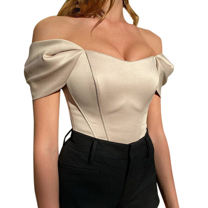 Ladies Satin Off-Shoulder Corset Bodysuit Chic and Style