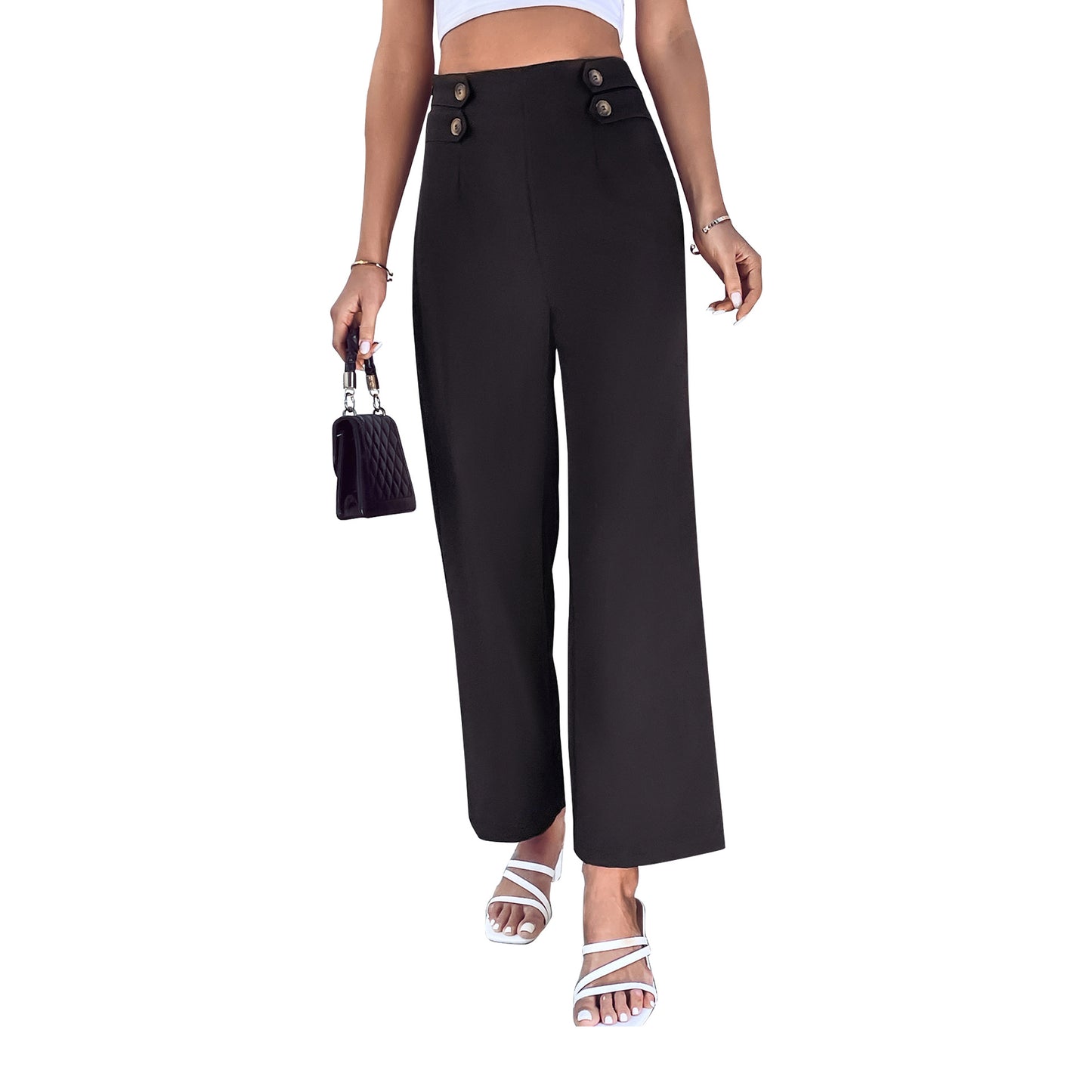 High-waisted palazzo pants for women with elegant button details Chic and Style