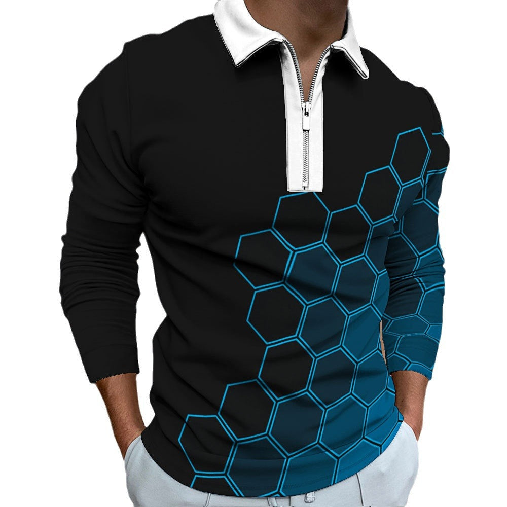 Chemise polo pour hommes avec un motif alvéolaire moderne et une fermeture éclair contrastante Chic und Stil