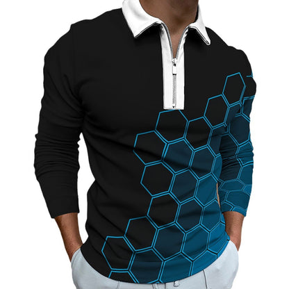 Chemise polo pour hommes avec un motif alvéolaire moderne et une fermeture éclair contrastante Chic und Stil