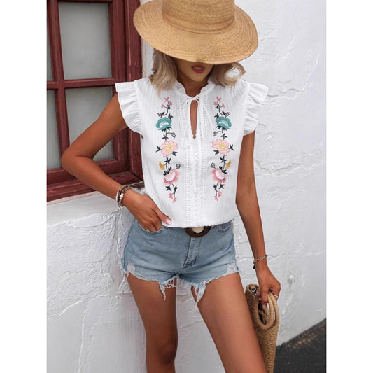 Blouse à manches volant brodée pour femmes Chic und Stil
