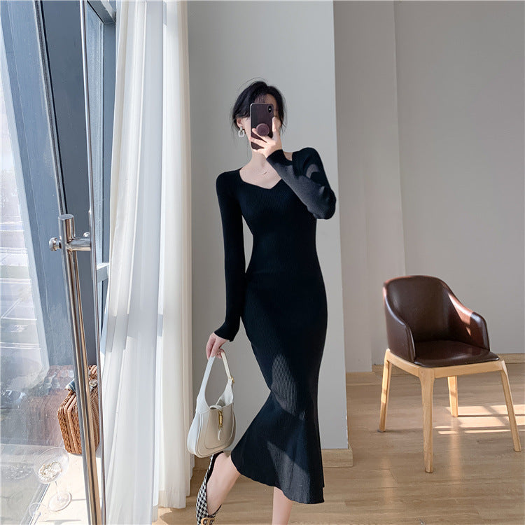 Dames_maximal_Ribbed_Sweater_Midi_Robe_Chic und Stil