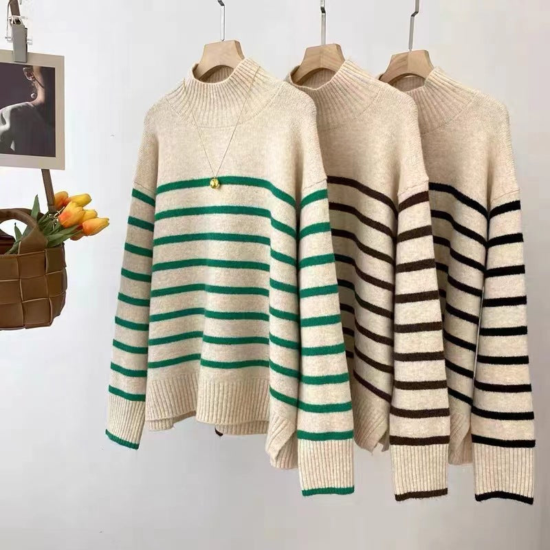 Dames pull-over en tricot décontracté avec design rayé Chic und Stil