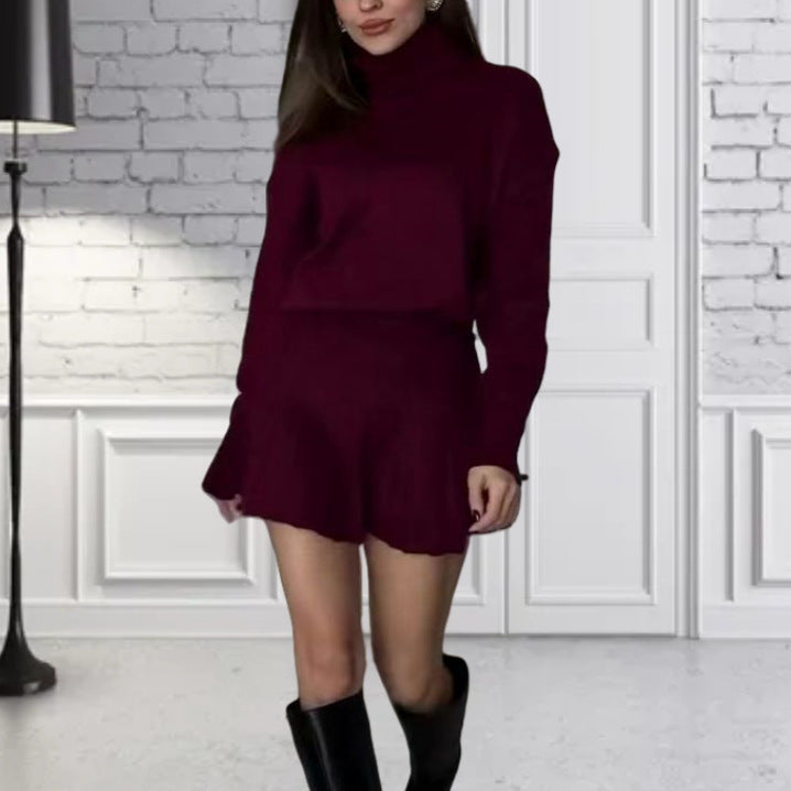 Dames pull en maille oversize avec une structure ribbed de haute qualité et une mini jupe assortie Chic und Stil