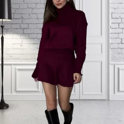 Dames pull en maille oversize avec une structure ribbed de haute qualité et une mini jupe assortie Chic und Stil