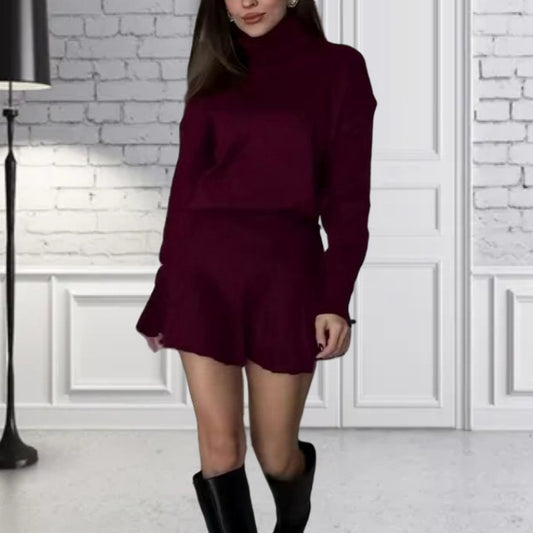 Dames pull en maille oversize avec une structure ribbed de haute qualité et une mini jupe assortie Chic und Stil