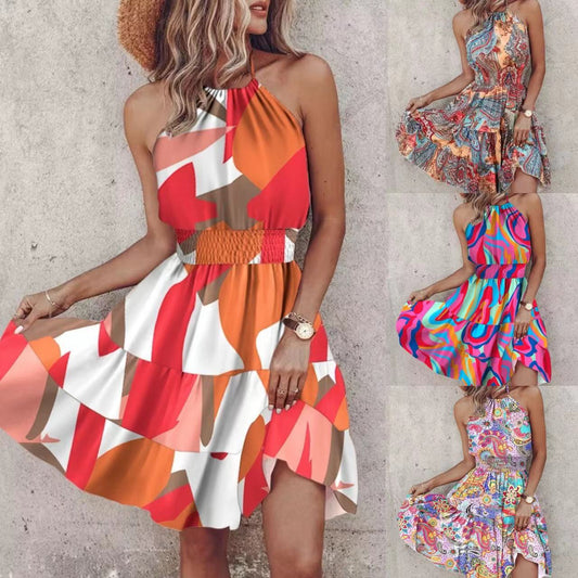Femme Halter Cou Bohème Mini Robe Chic und Stil