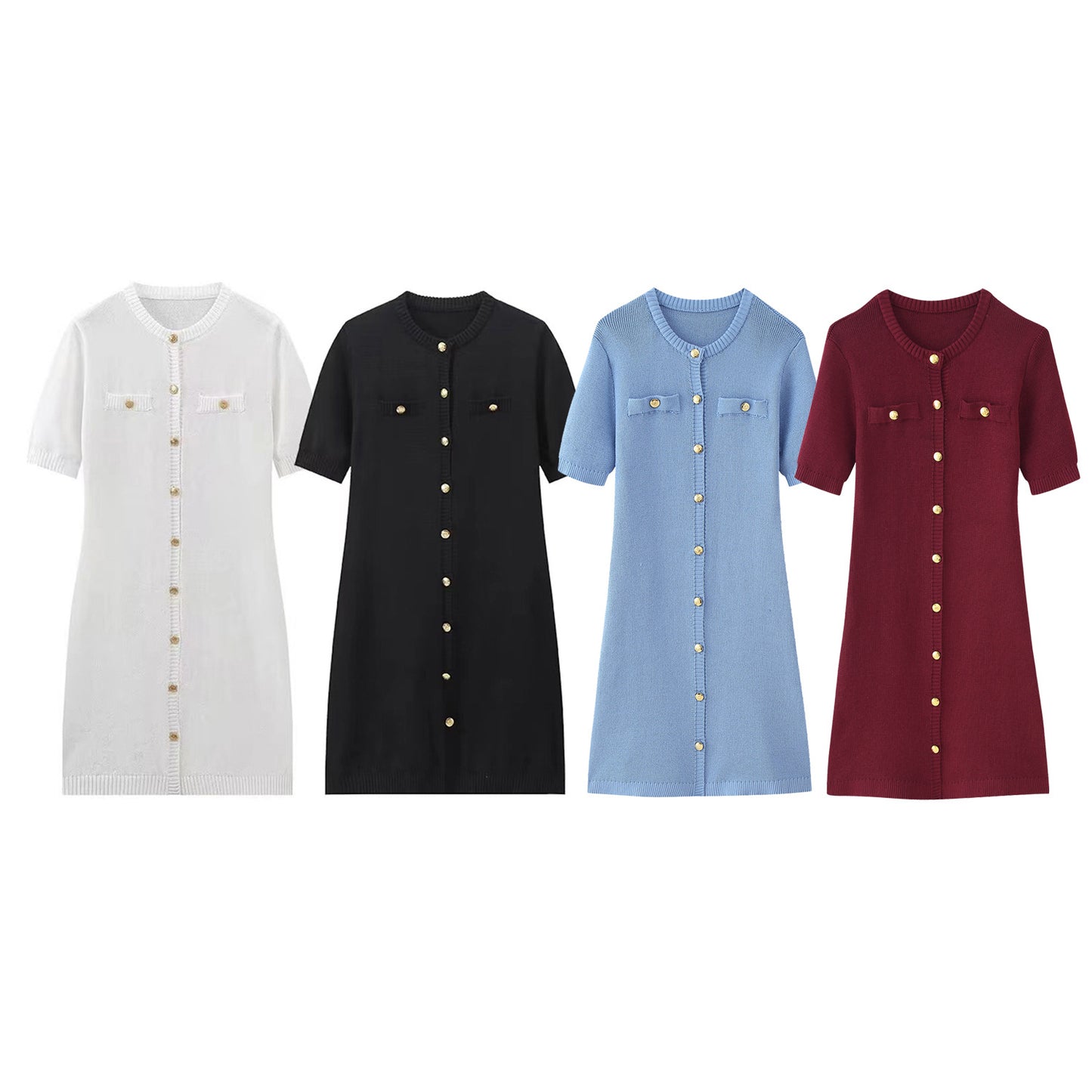 Robe en tricot pour femmes à manches courtes et patte de boutonnage Chic und Stil
