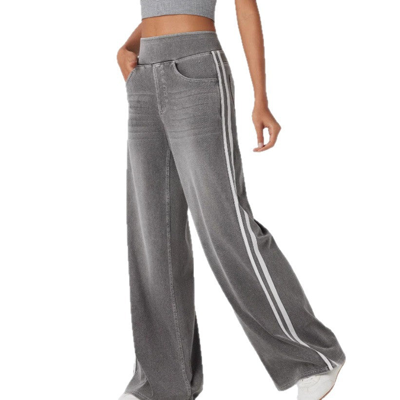 Wide denim pants for women with side stripe and high waist Chic and Style