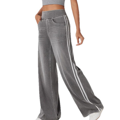 Wide denim pants for women with side stripe and high waist Chic and Style