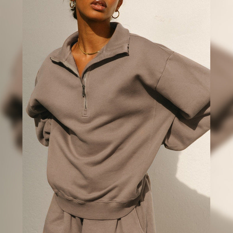 Pull-over zippé décontracté pour femmes avec col montant et coupe large Chic und Stil