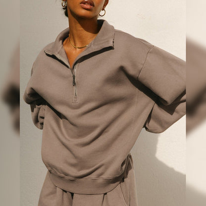 Pull-over zippé décontracté pour femmes avec col montant et coupe large Chic und Stil