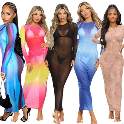 Women's Transparent Long Sleeve Cover-Up Dress Chic and Style