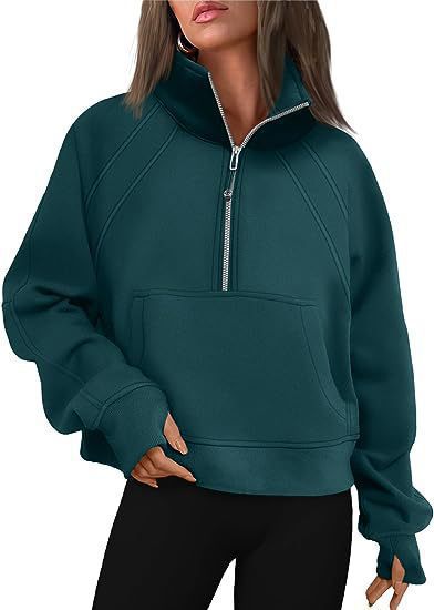 Dames pull-over mi-zip moelleux avec capuche et poche kangourou Chic und Stil
