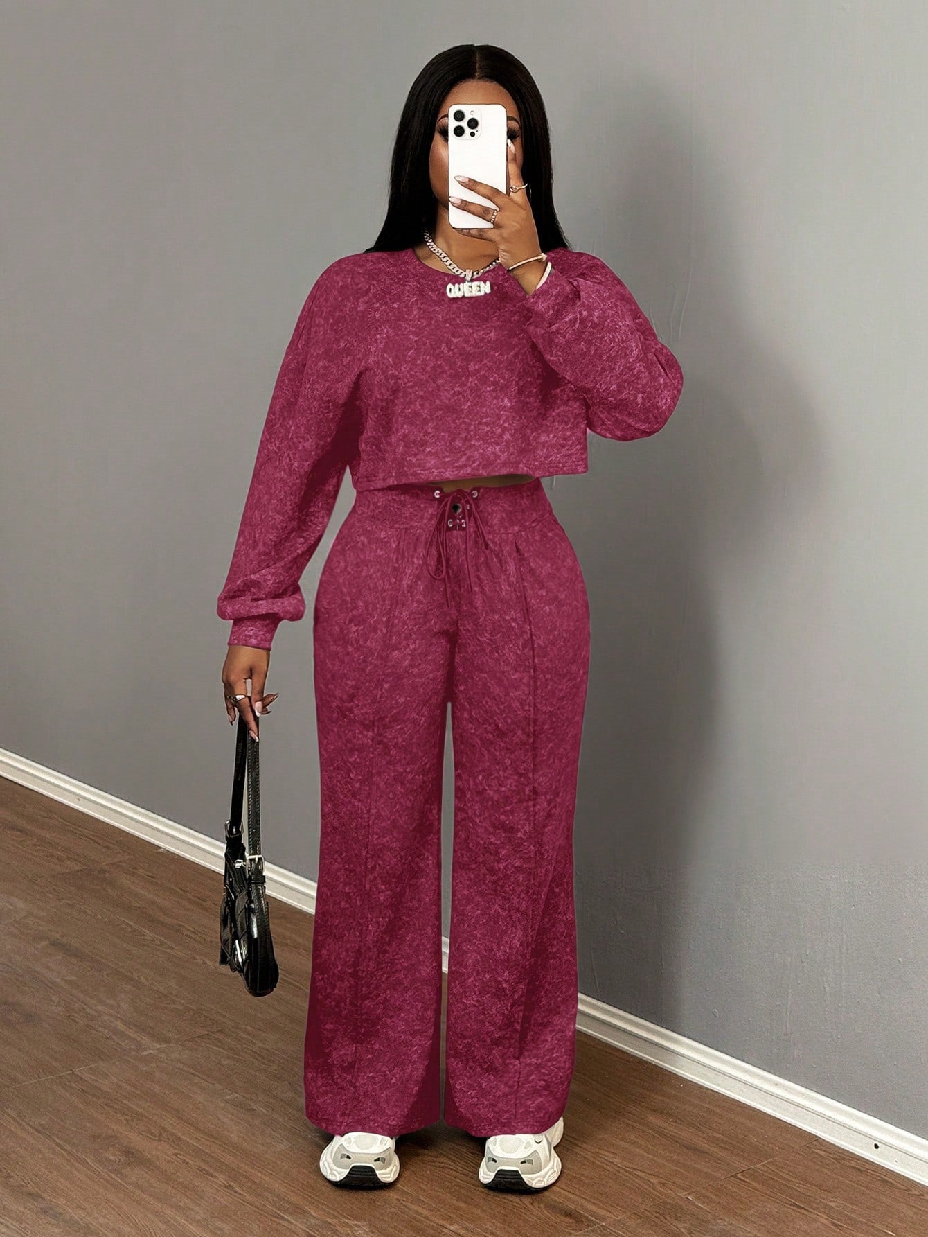 Dames décontracté ensemble Lounge cropped avec pantalons amples et cordon pratique Chic und Stil