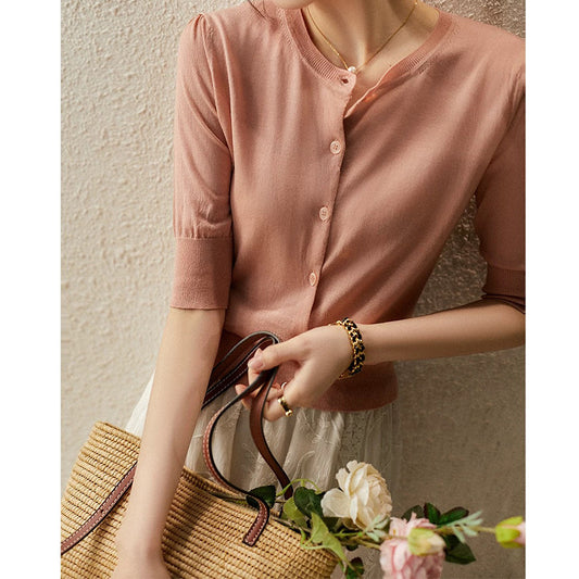 Cardigan léger pour femme à boutonning avec manches bouffantes Chic und Stil