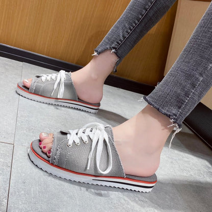 Baskets mules décontractées pour femmes avec denim à la mode et laçage pratique Chic und Stil