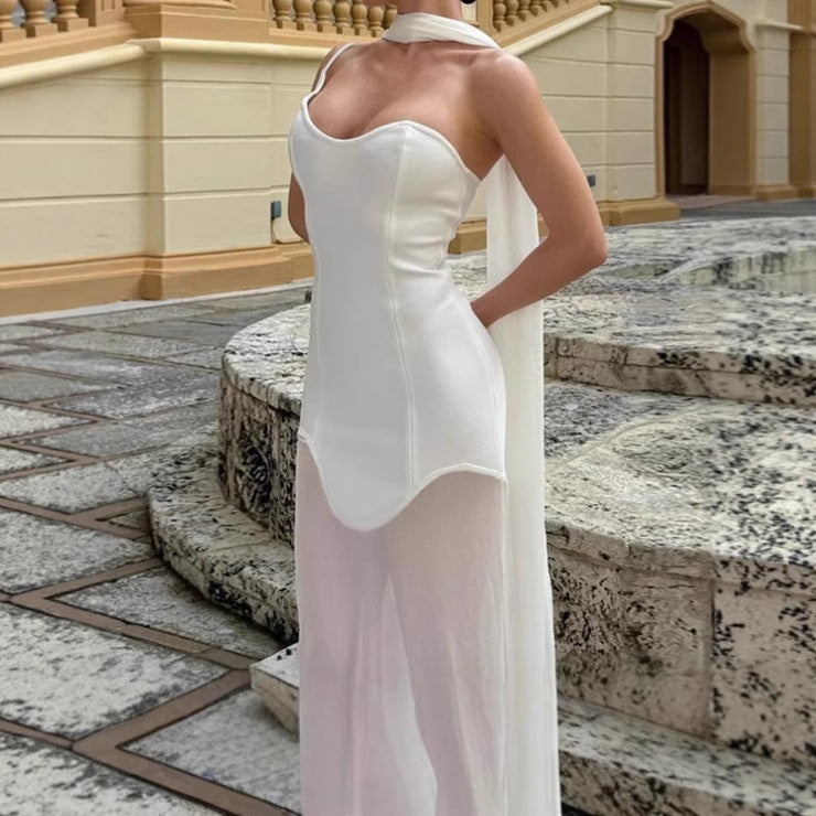 Femmes Robe de soirée élégante longue à tissu fluide et sans bretelles Chic und Stil