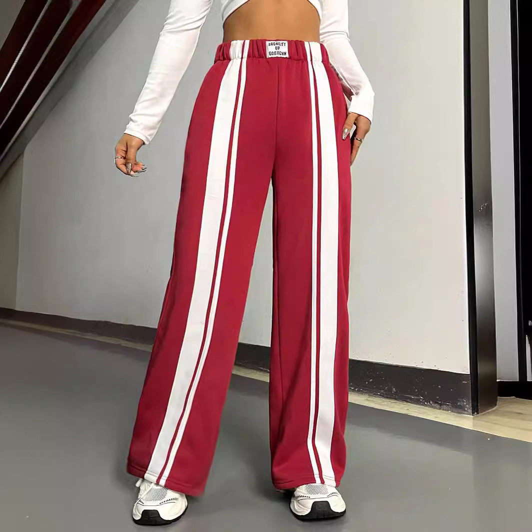 Chic and Style striped decoration wide sporty pants for ladies