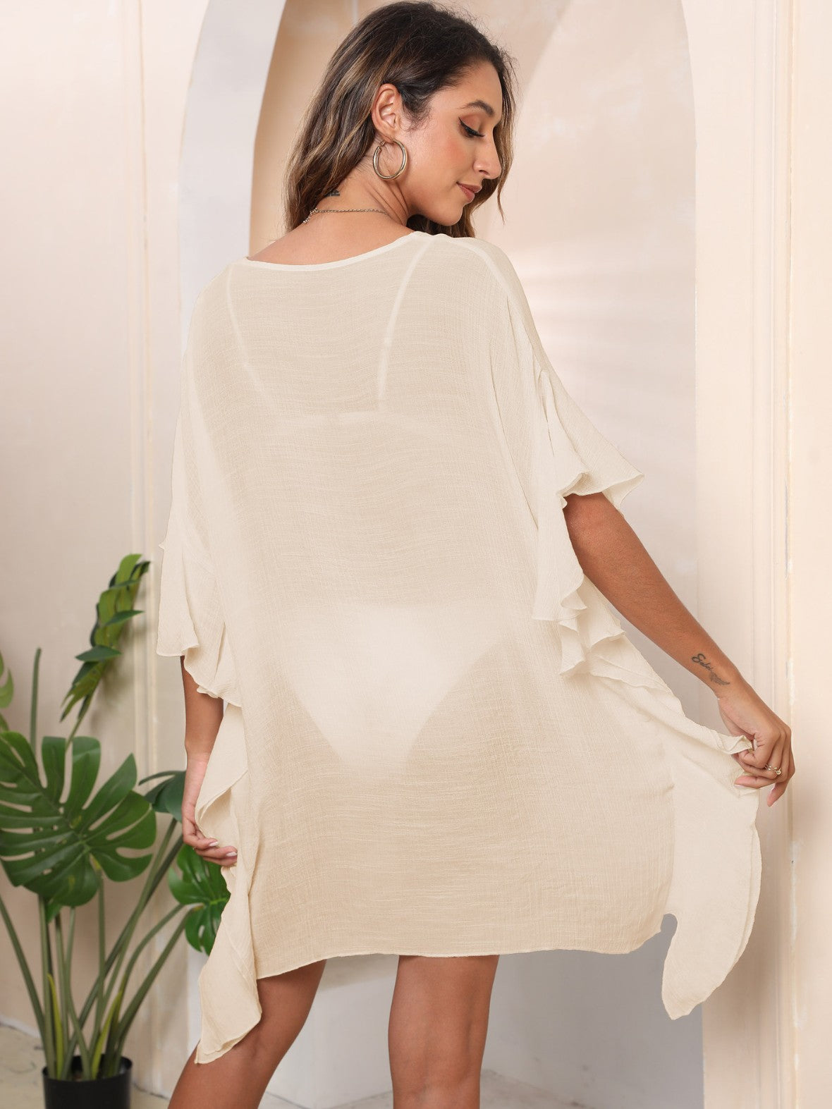 Dames Floral Brodé Plage Couverture Tunique Chic und Stil