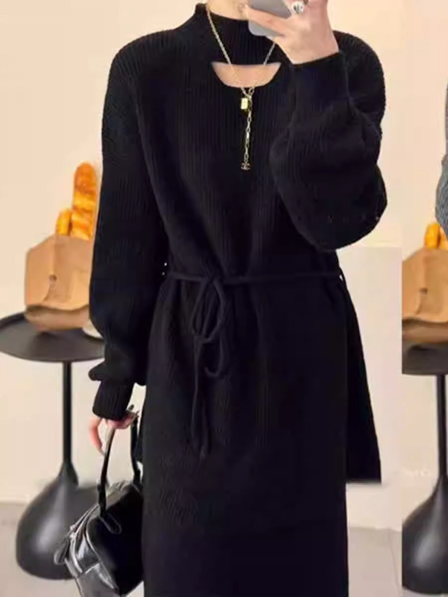 Robe en tricot pour femmes avec col montant et taille élégante Chic und Stil