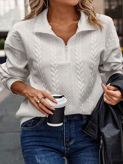 Dames Pull haut de gamme avec fermeture éclair et motif en torsade Chic und Stil